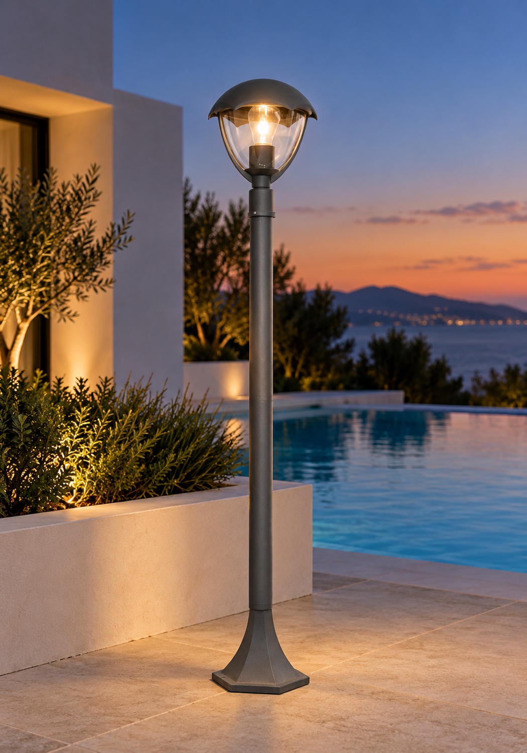 Poteau de jardin anthracite à lanterne arrondie - vue 5