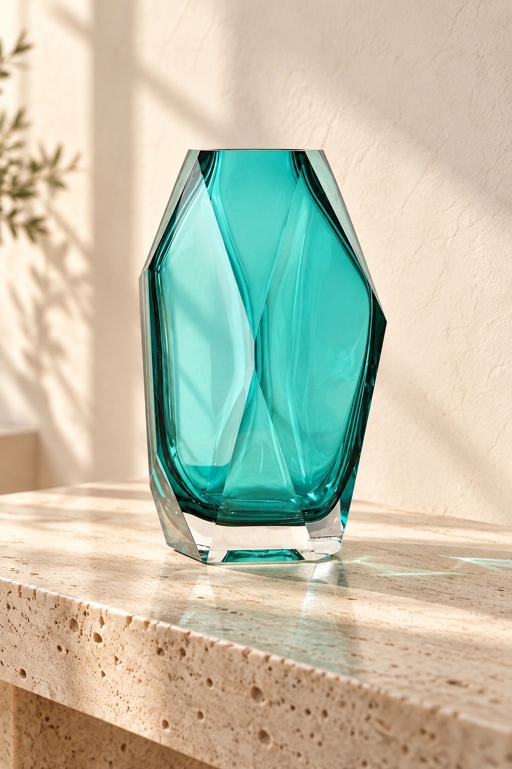 Vase haut facetté turquoise - vue 2