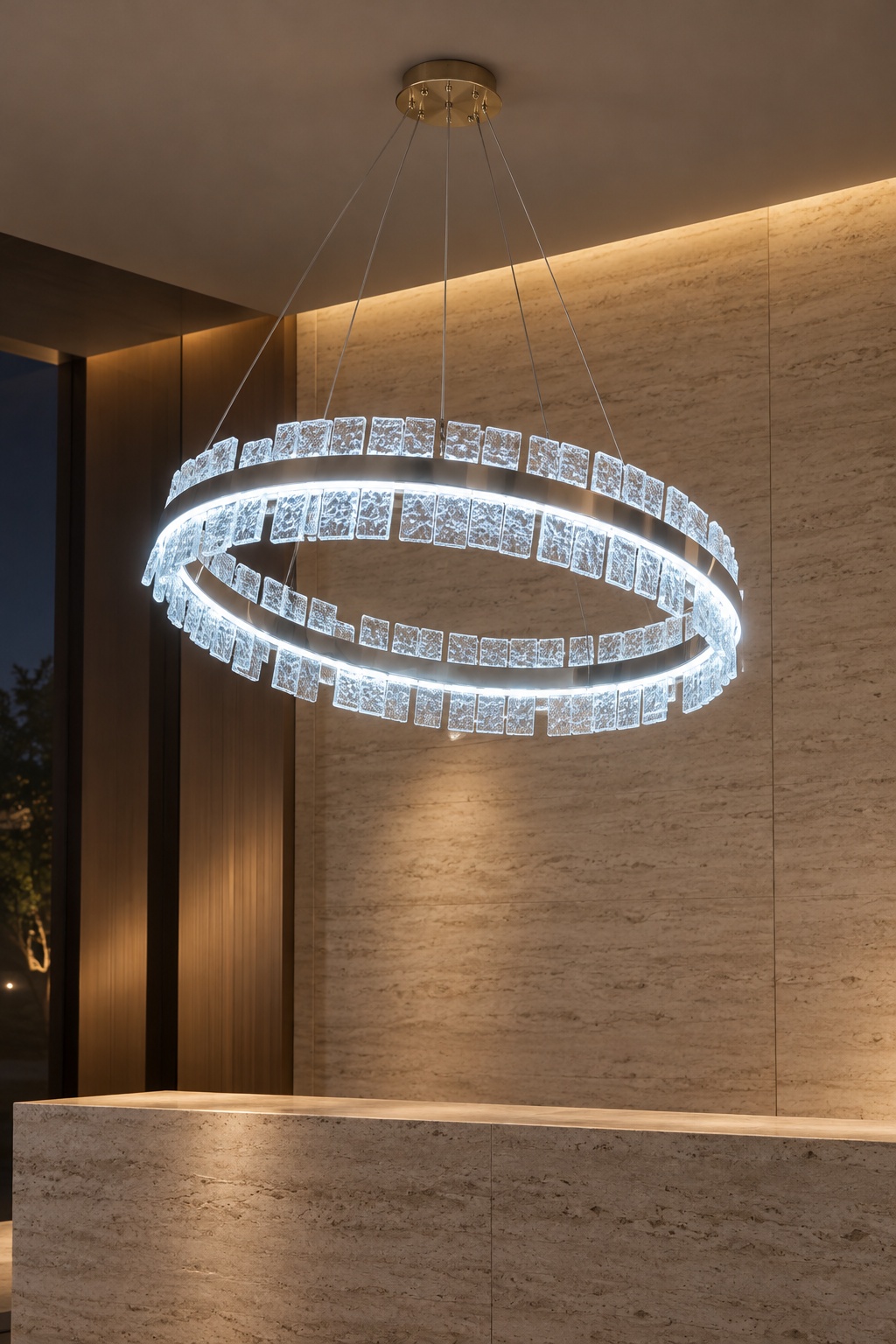Lustre contemporain à double anneau lumineux - vue 2