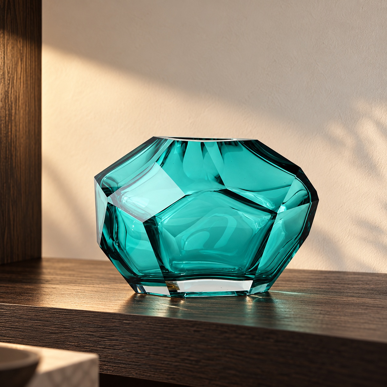 Vase bas facetté turquoise - vue 2