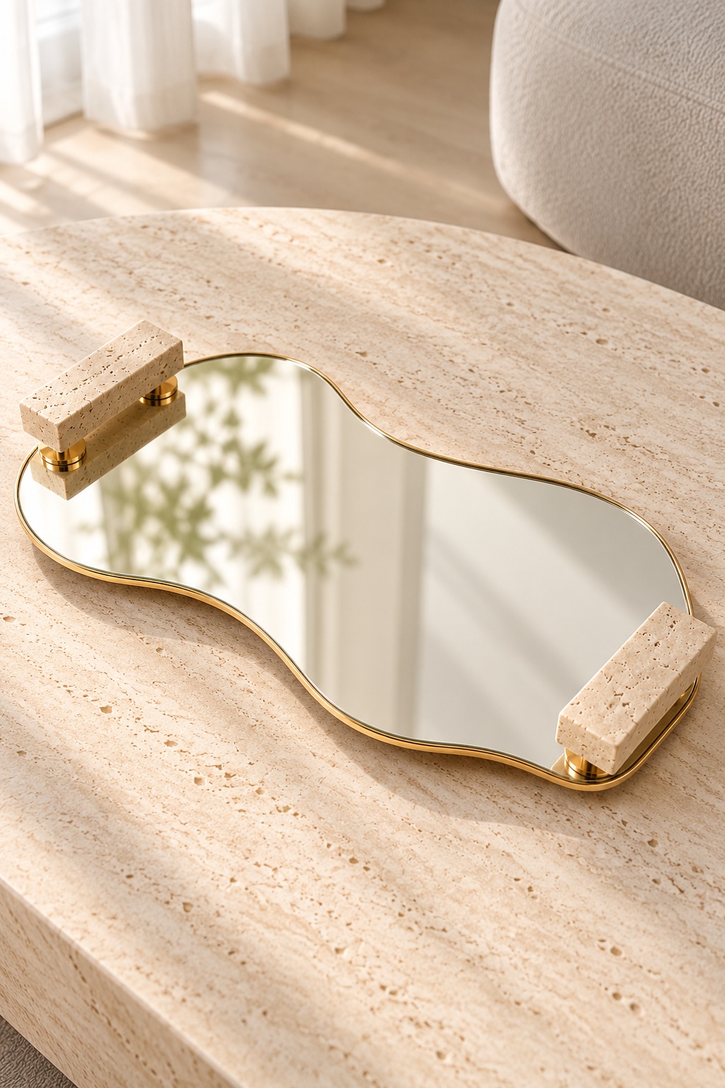 Plateau miroir organique à poignées effet pierre - vue 3