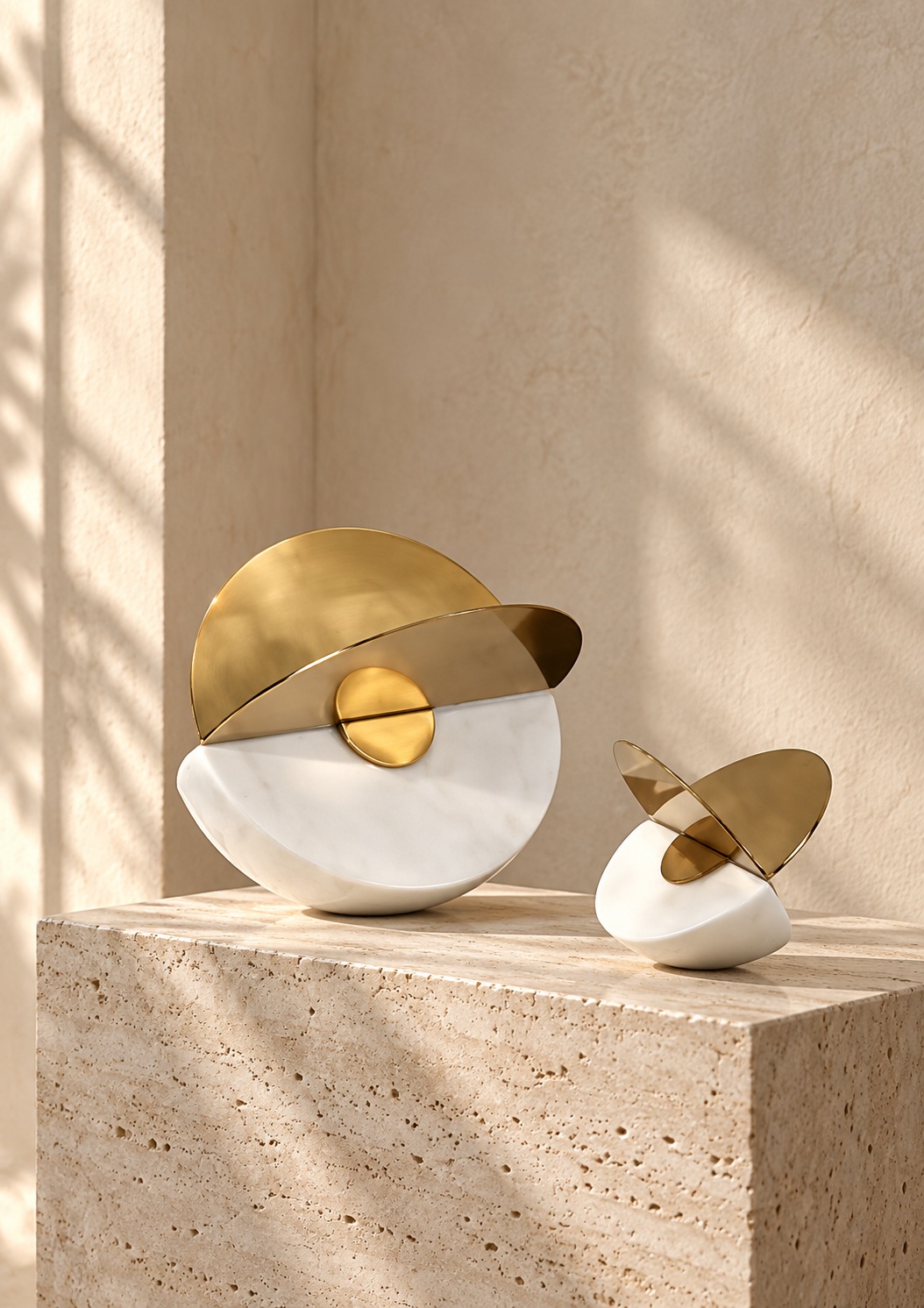 Duo de sculptures abstraites blanc et doré - vue 5
