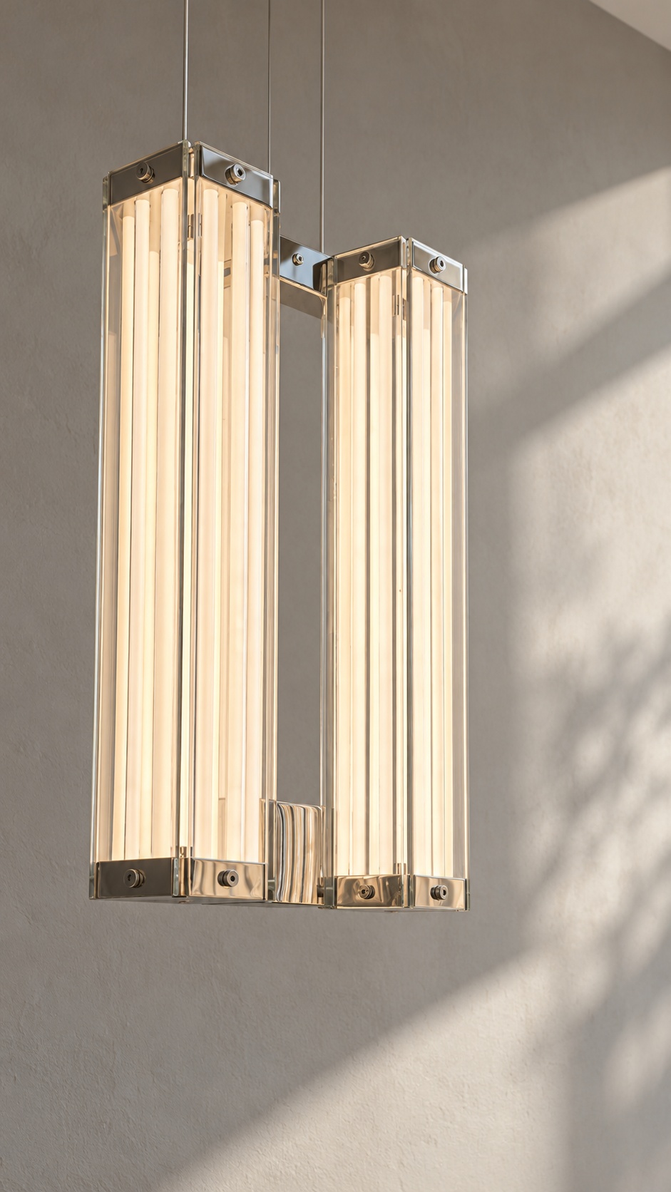Suspension contemporaine à double colonne lumineuse, finition chromée - vue 4