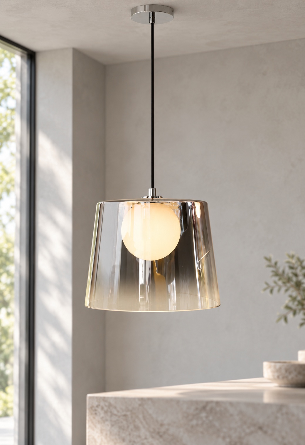 Suspension en verre effet miroir argenté - vue 2