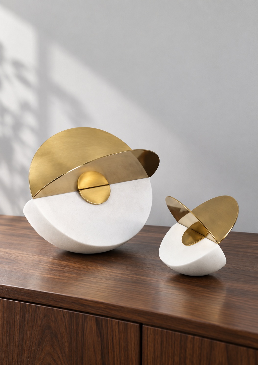 Duo de sculptures abstraites blanc et doré - vue 4