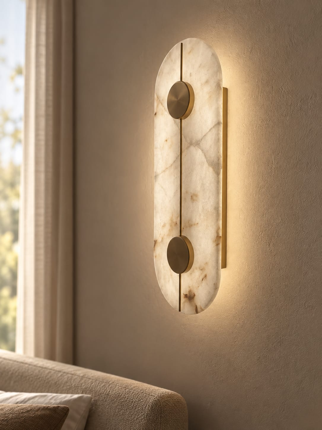 Applique oblongue effet marbre et finition dorée - vue 3