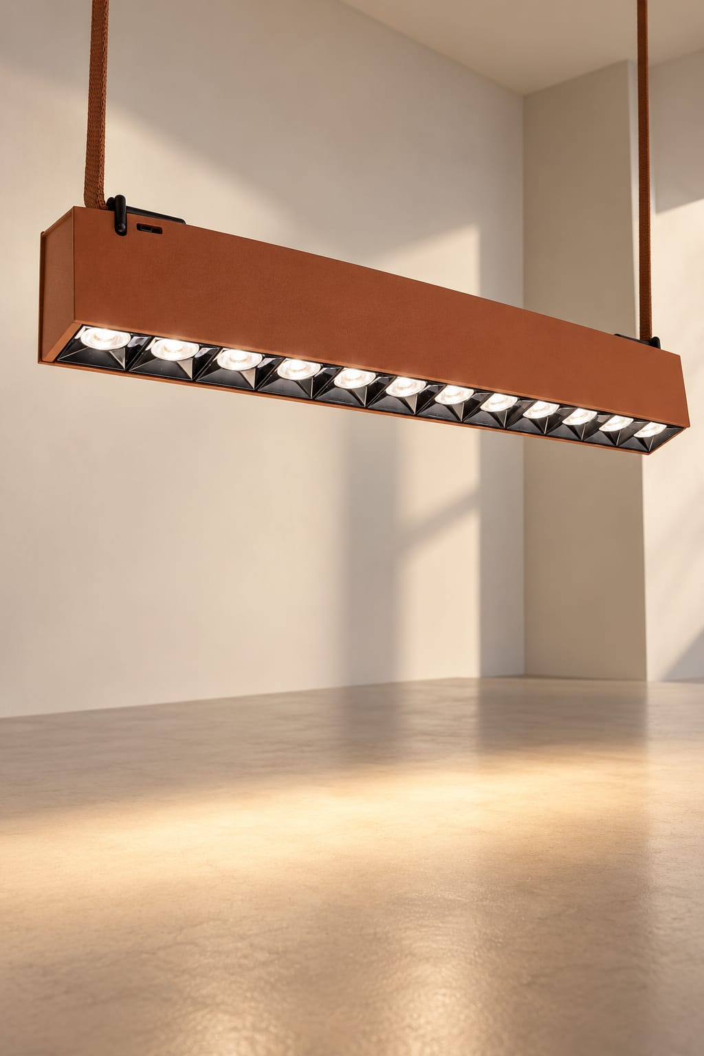 Suspension linéaire terracotta à optiques multiples - vue 3