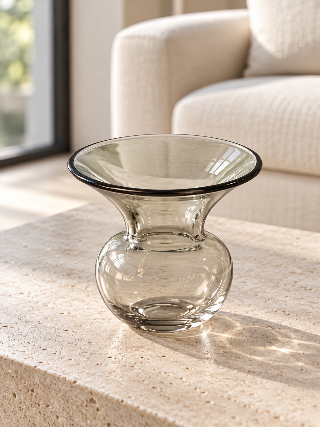 Petit vase sculptural en verre gris fumé - vue 4