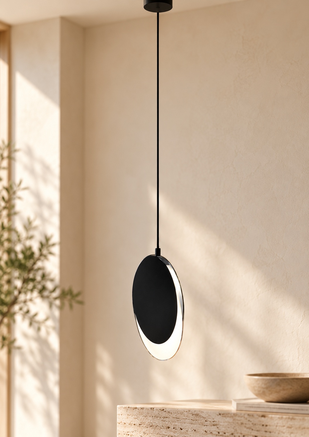 Suspension ovale noire à diffuseur en croissant - vue 3