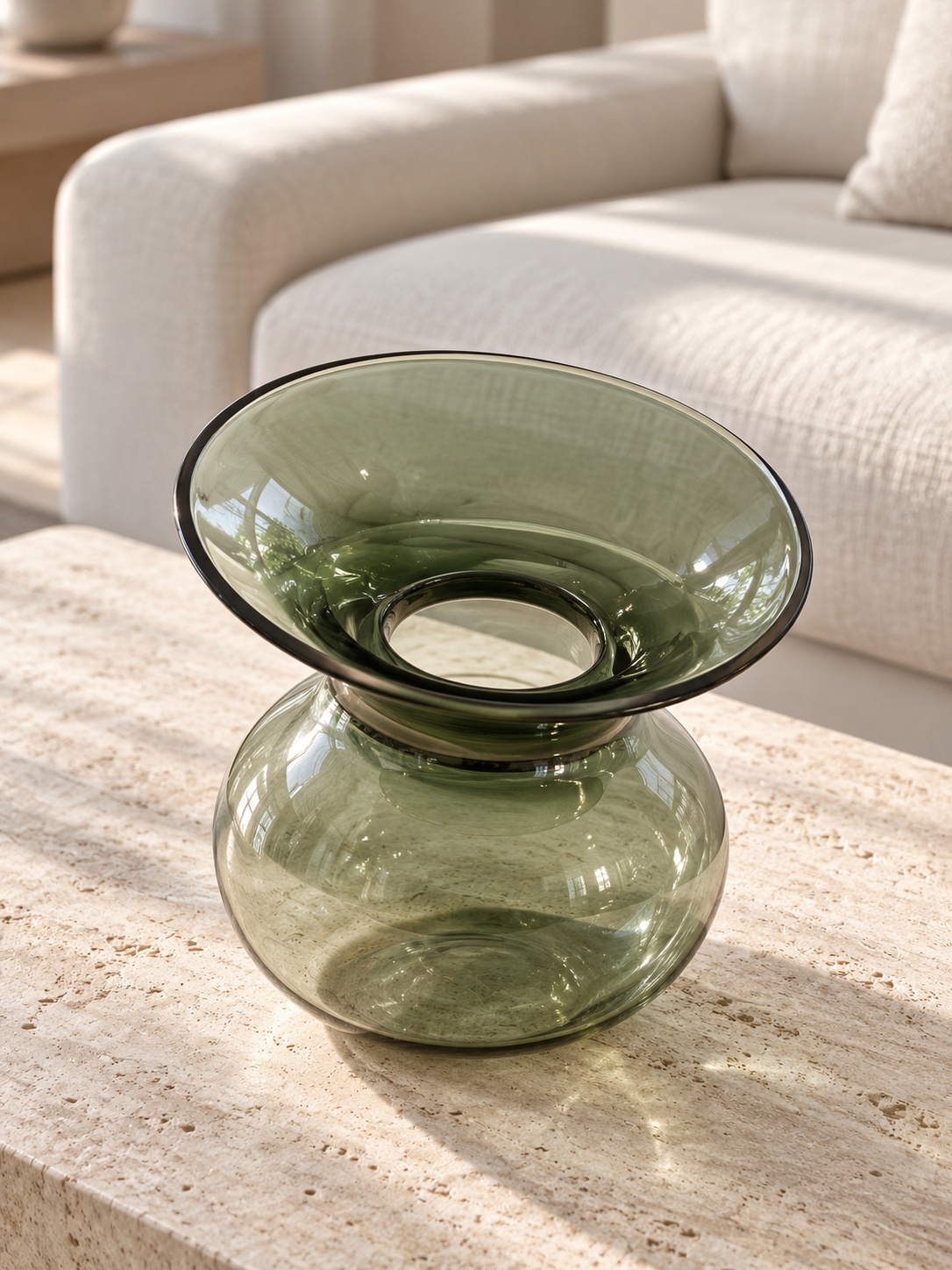 Grand vase sculptural en verre vert fumé - vue 5