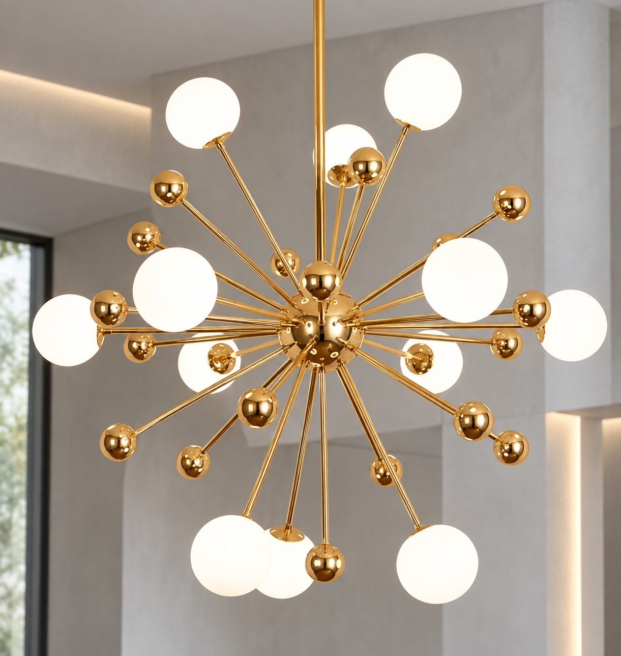 Lustre Sputnik doré à globes blancs - vue 4