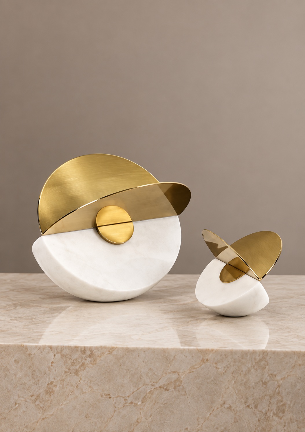Duo de sculptures abstraites blanc et doré - vue 3