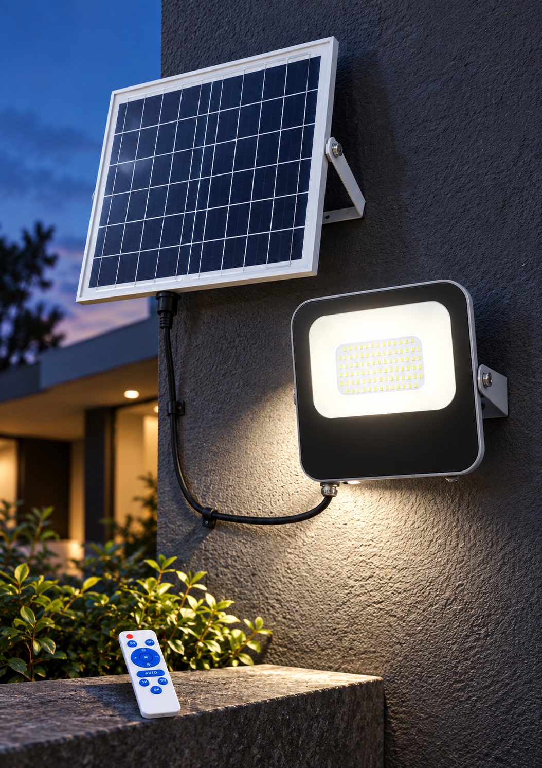 Projecteur LED solaire avec panneau séparé et télécommande - vue 5