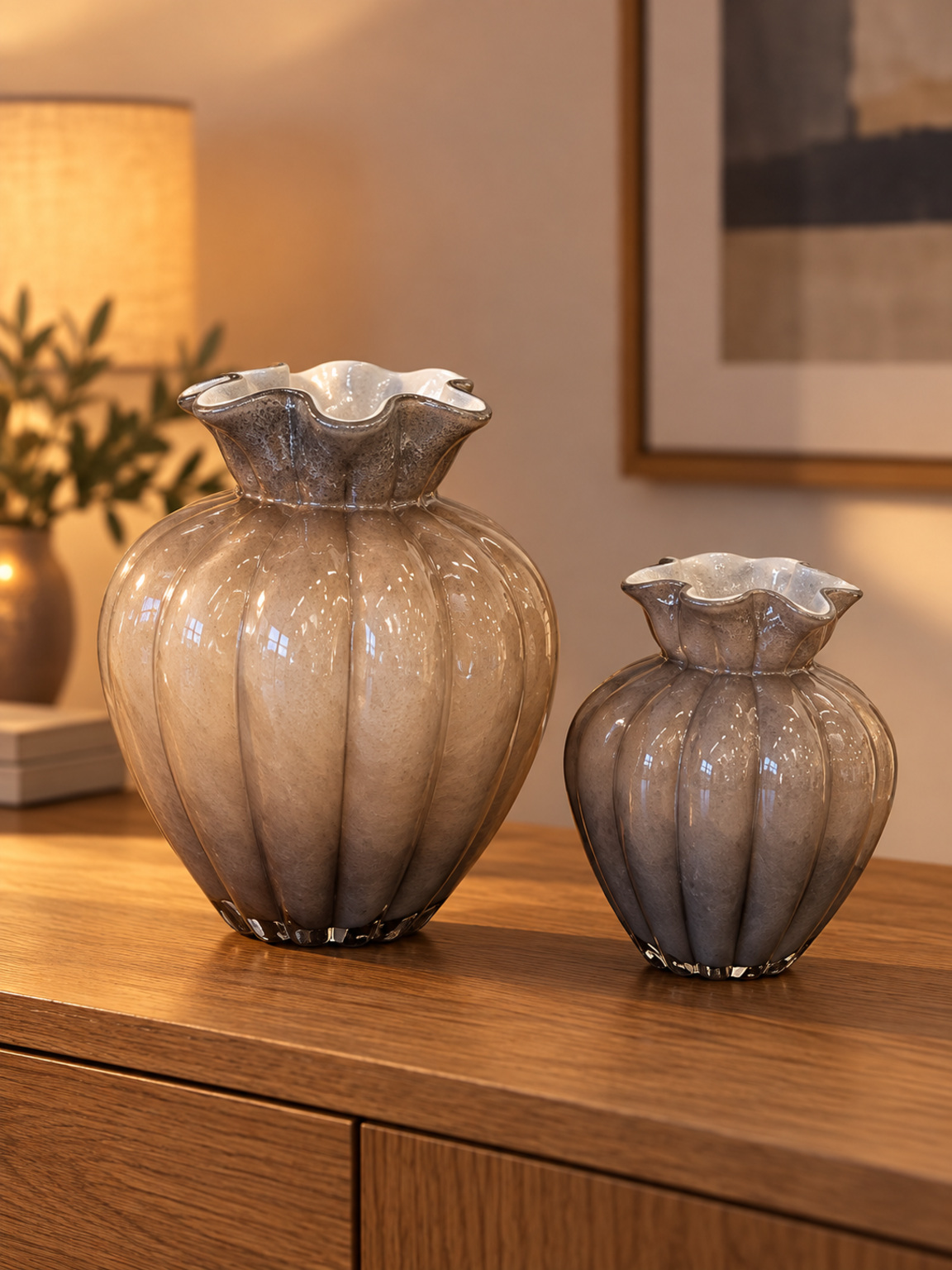 Grand vase côtelé taupe - vue 4
