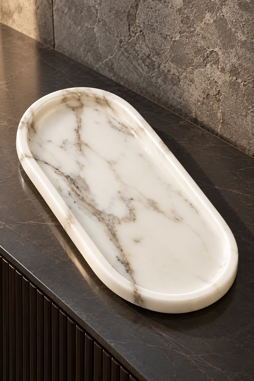 Plateau ovale blanc effet marbre - vue 4