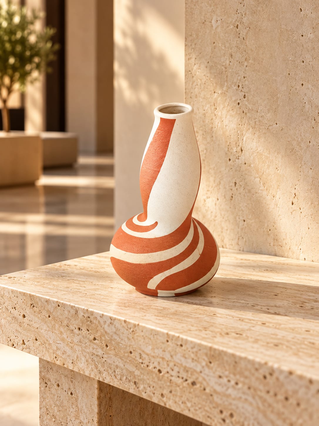 Vase décoratif terracotta et écru - vue 2