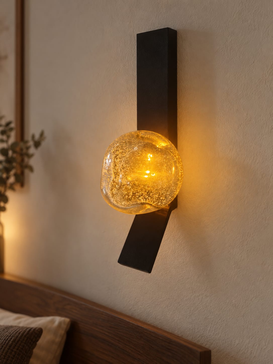 Applique murale noire à globe en verre bullé - vue 4