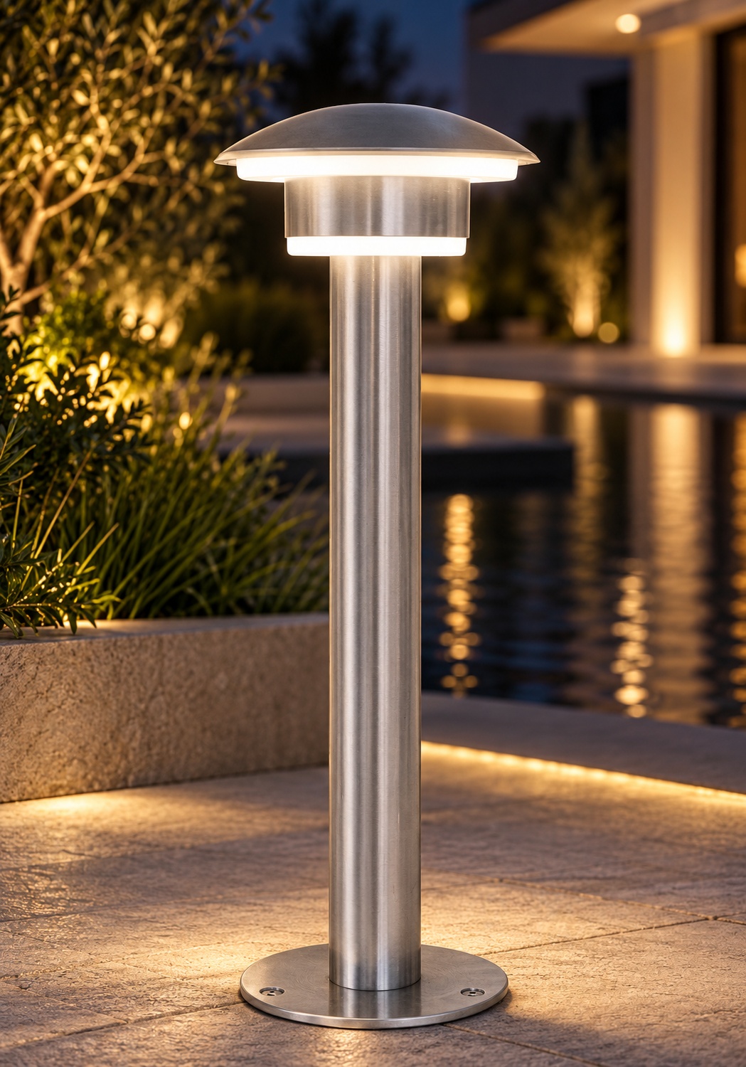 Borne de jardin argentée à double anneau lumineux - vue 3