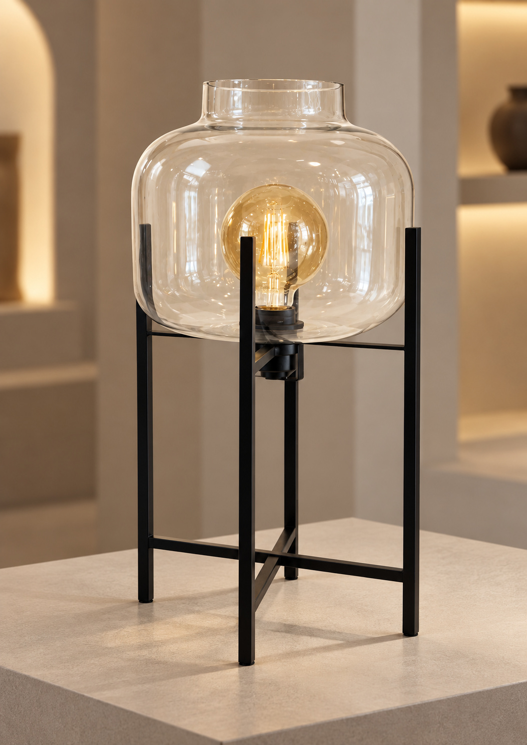 Lampe décorative en verre et métal noir - vue 4