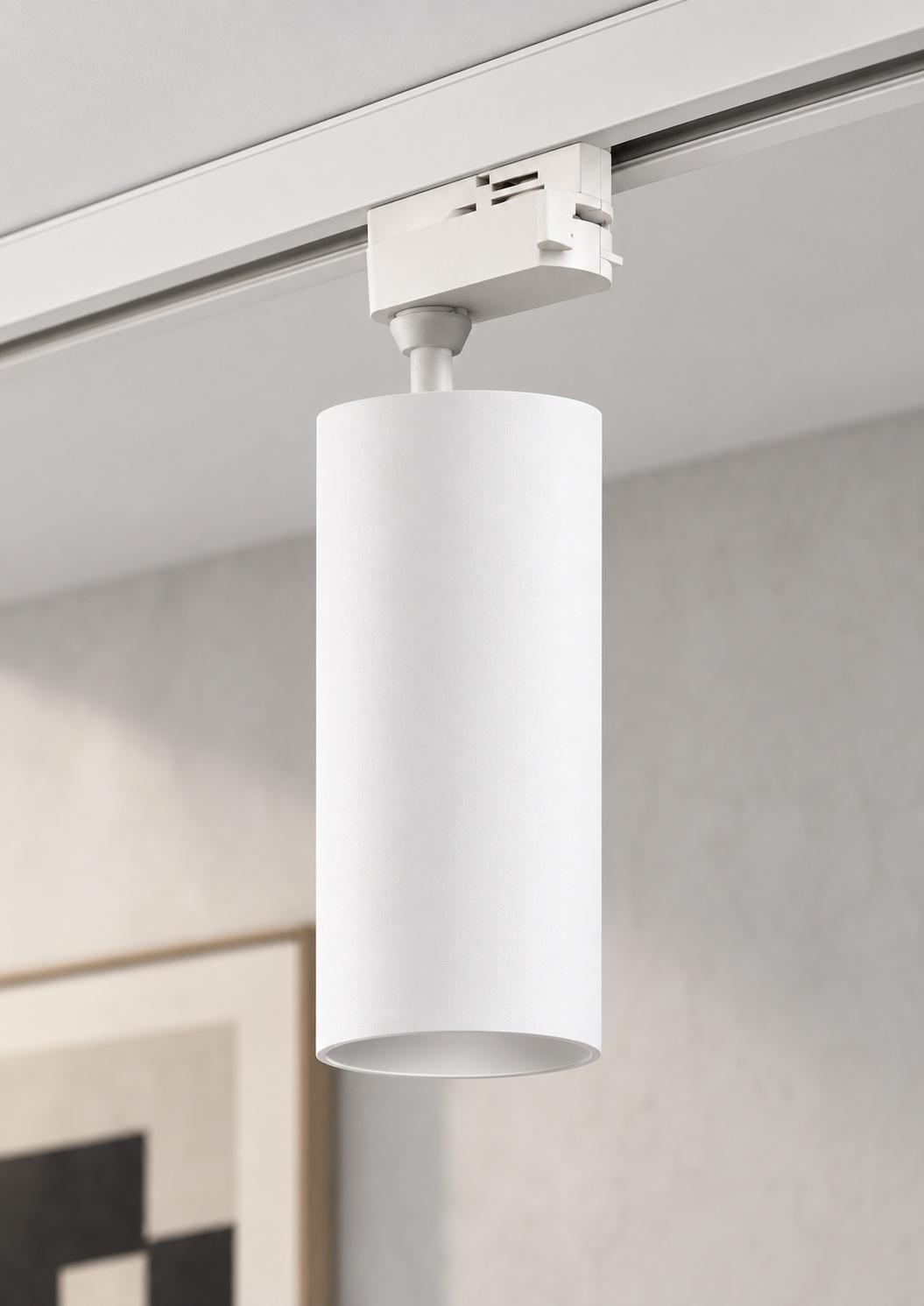 Spot cylindrique allongé blanc sur rail - vue 5