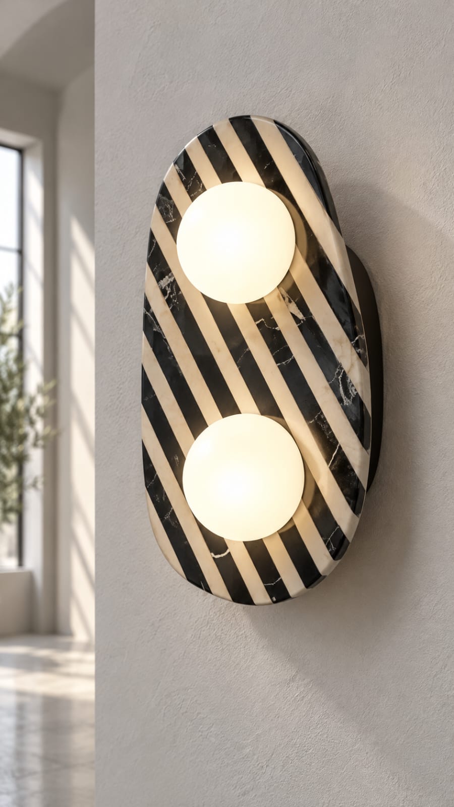 Applique Ovale rayée noir et ivoire – 2 globes - vue 3