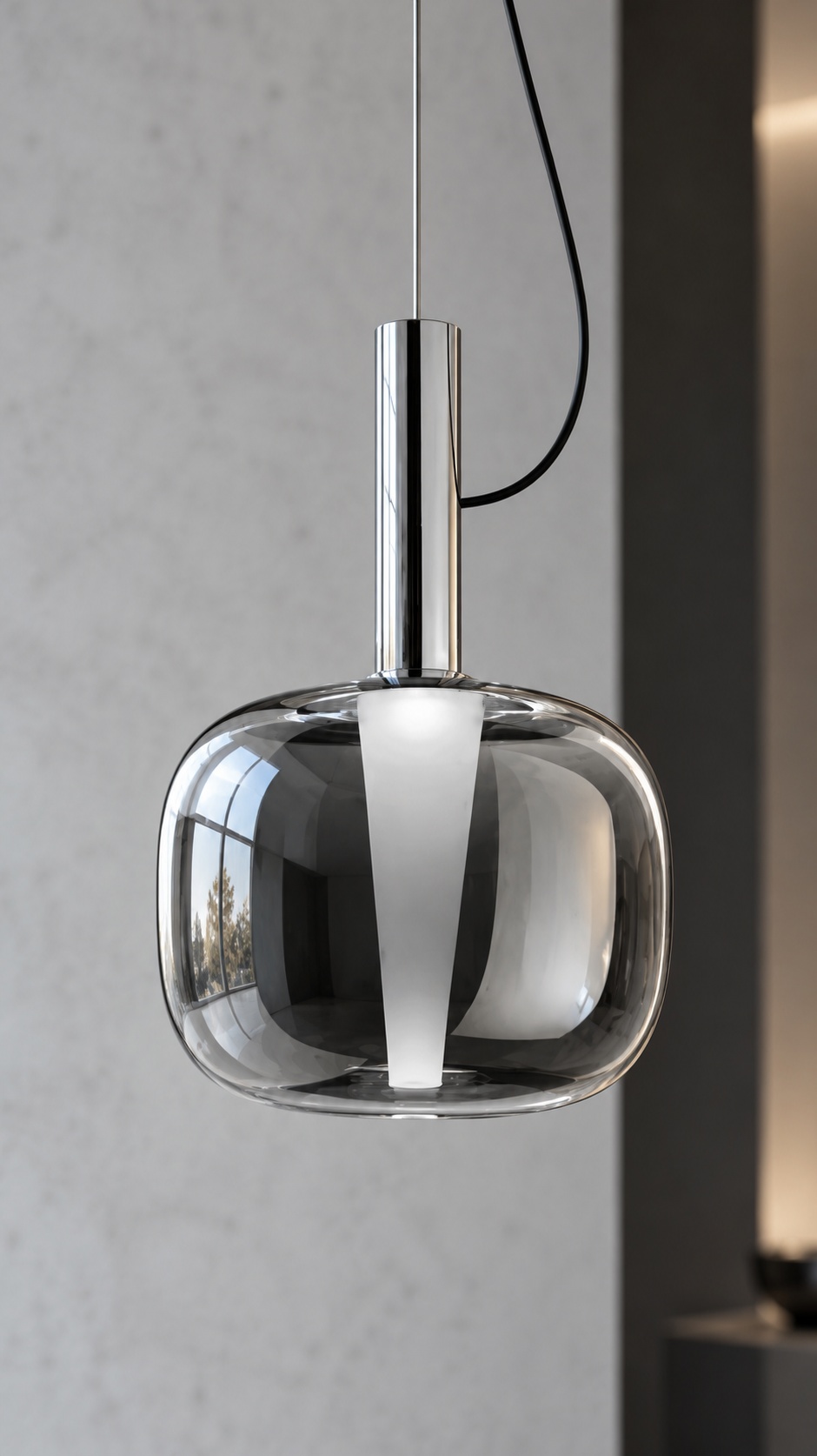 Suspension en verre fumé miroir et finition chromée - vue 2