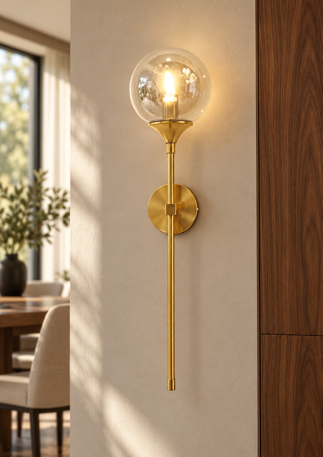 Applique murale dorée à globe transparent et tige élancée - vue 2