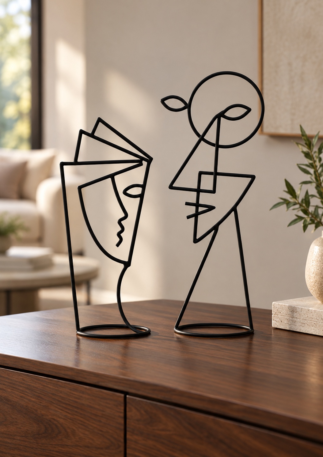 Duo de sculptures Visages abstraits en métal noir - vue 5