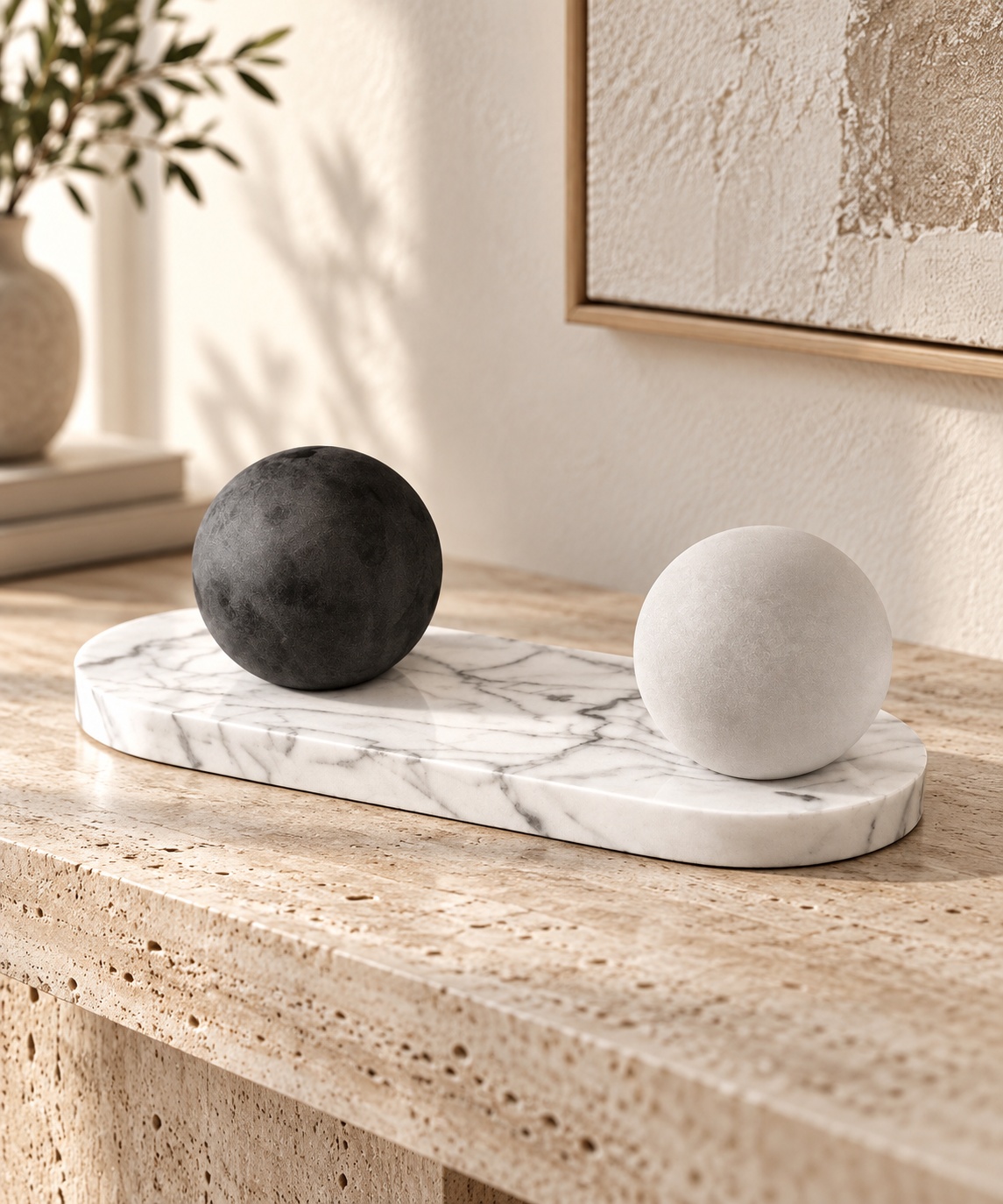 Duo de sphères décoratives sur socle effet marbre - vue 2