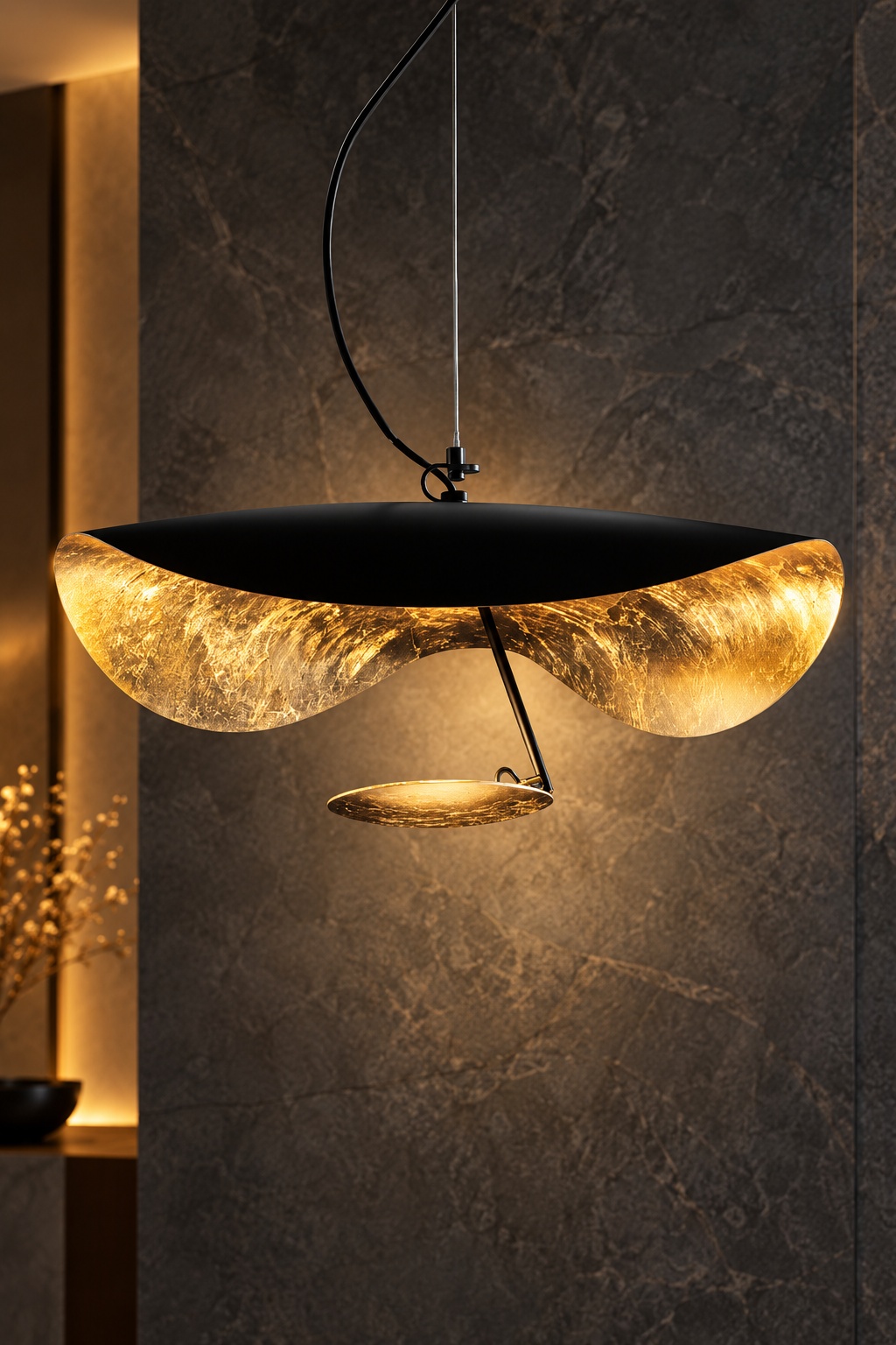 Suspension sculpturale noire et dorée - vue 2