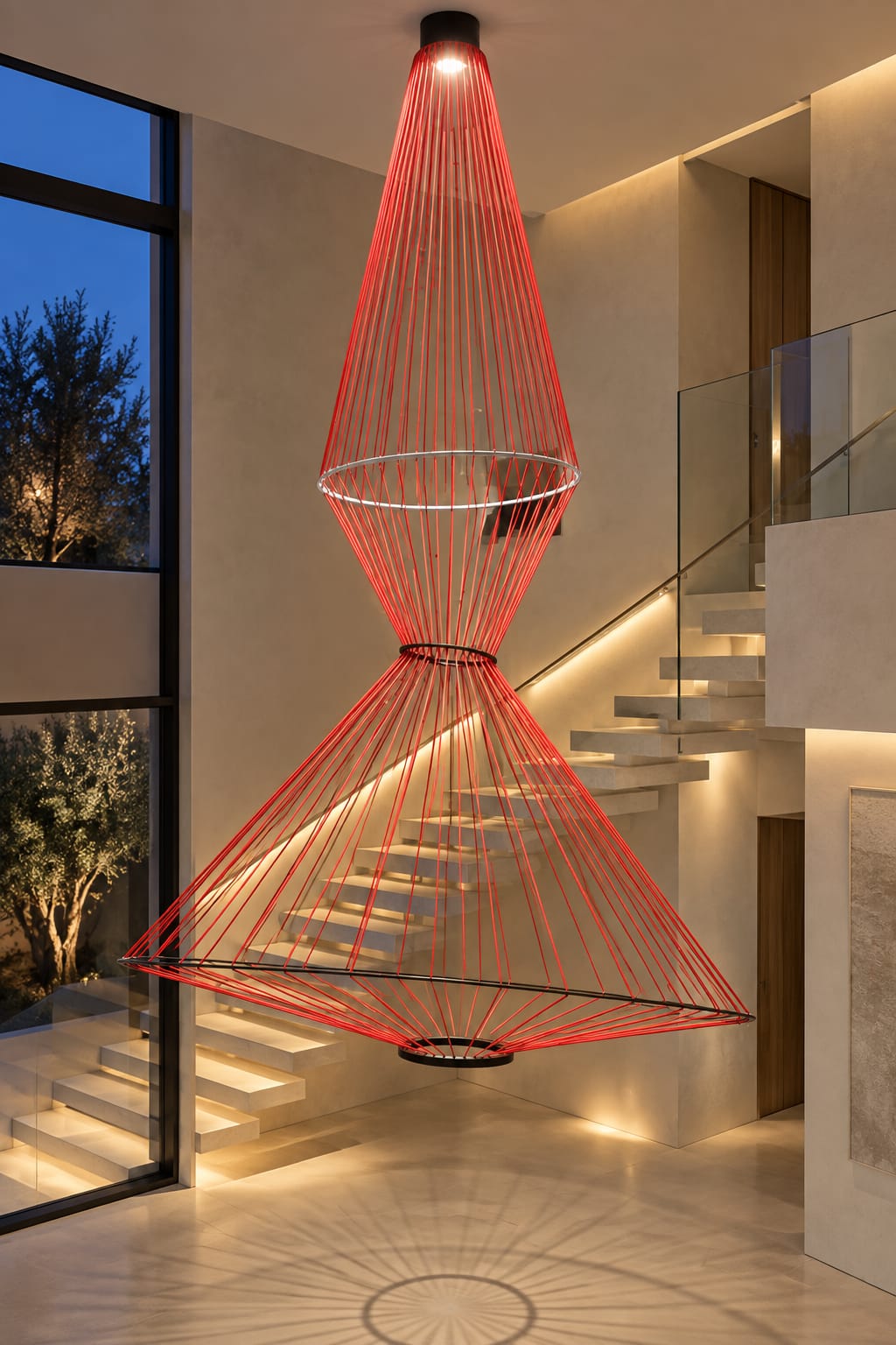 Suspension sculpturale à fils rouges - vue 4