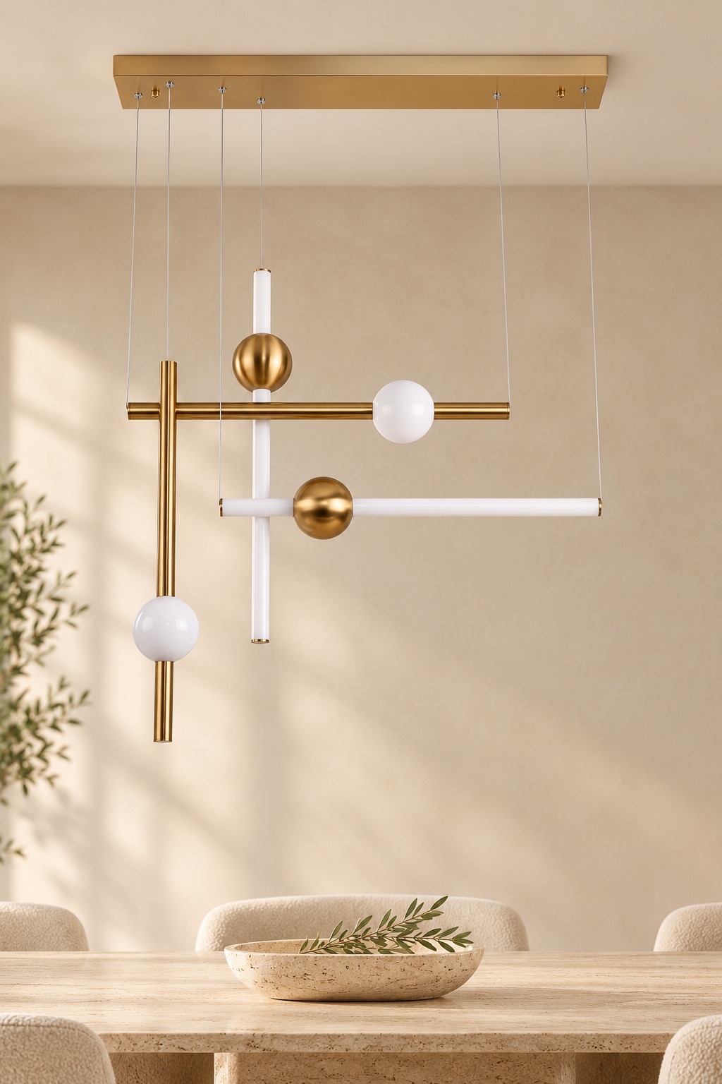Suspension géométrique dorée et blanche - vue 2