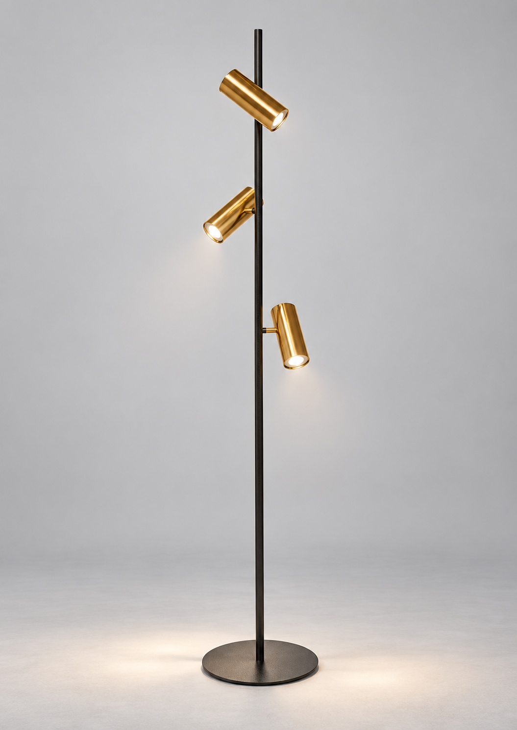 Lampadaire noir à trois spots dorés - vue 5