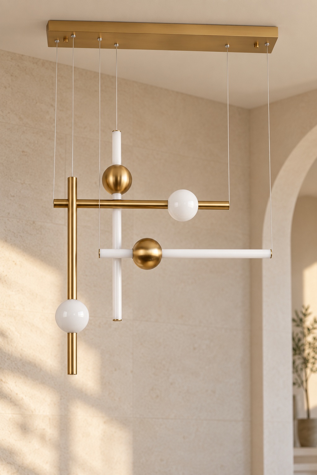 Suspension géométrique dorée et blanche - vue 5