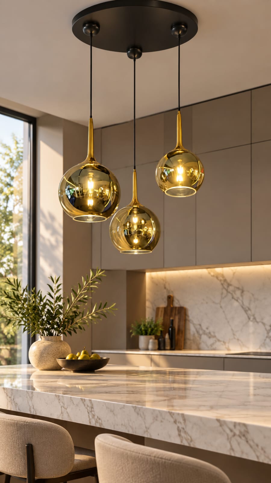 Suspensions à globes miroir dorés - vue 2