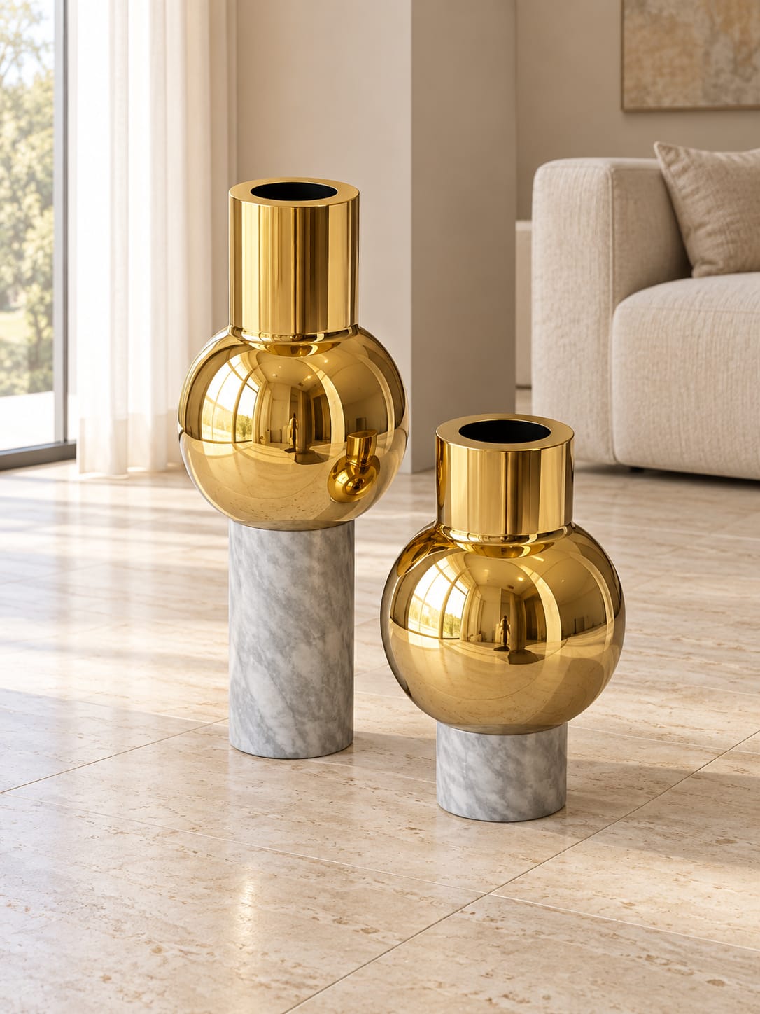 Vases décoratifs Sphère dorée — grand et petit modèles - vue 2