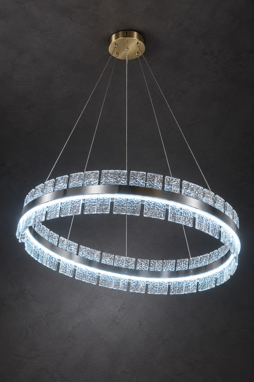 Lustre contemporain à double anneau lumineux - vue 5