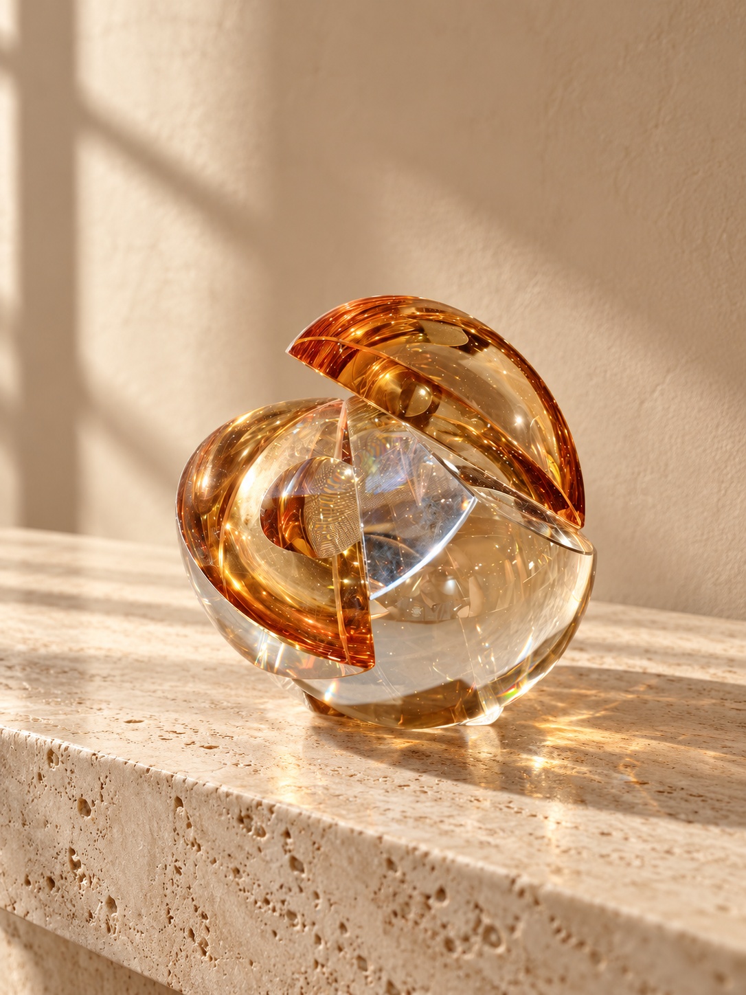 Sculpture décorative sphérique transparente et ambrée - vue 4