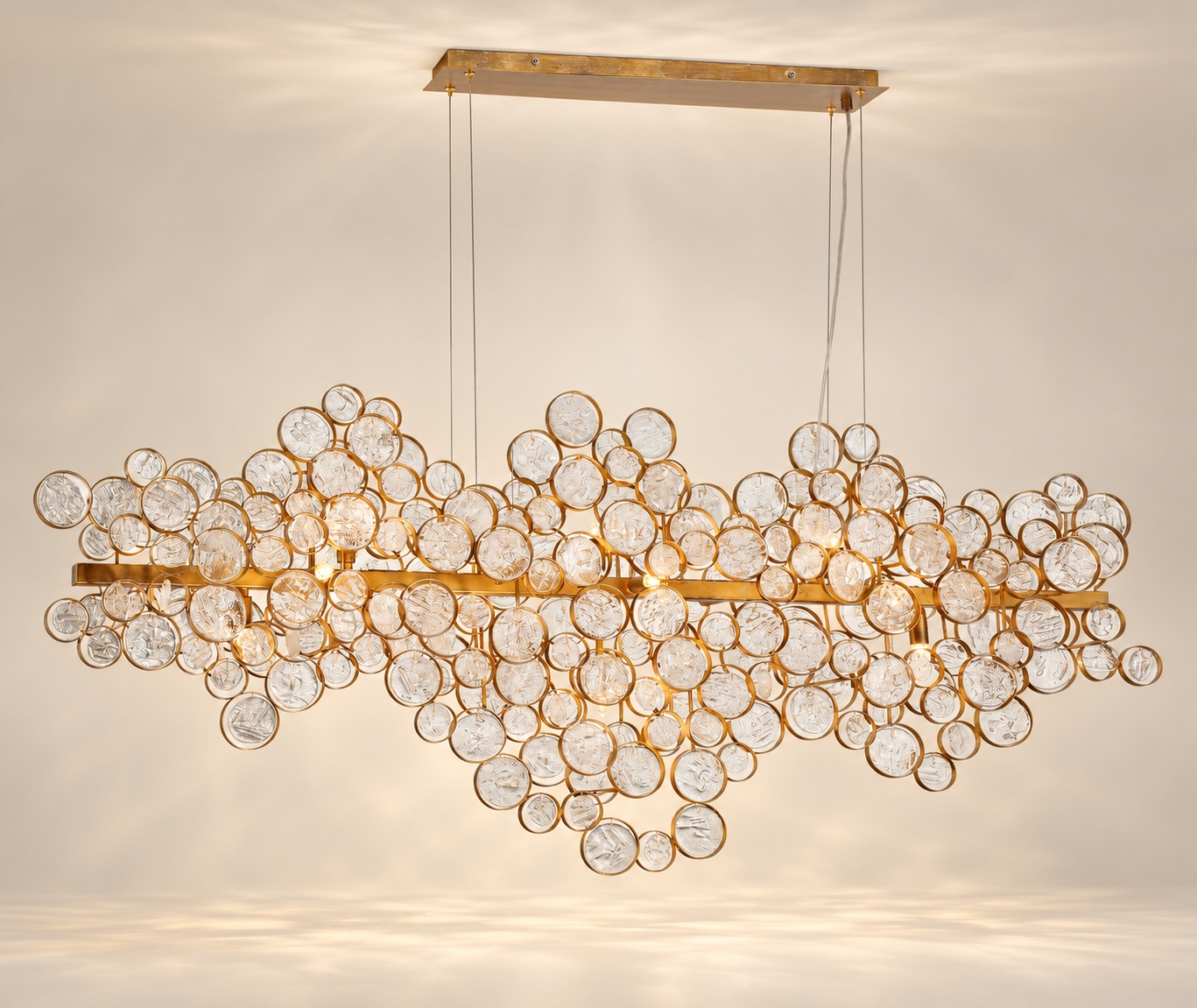 Suspension dorée à disques de verre texturé - vue 5