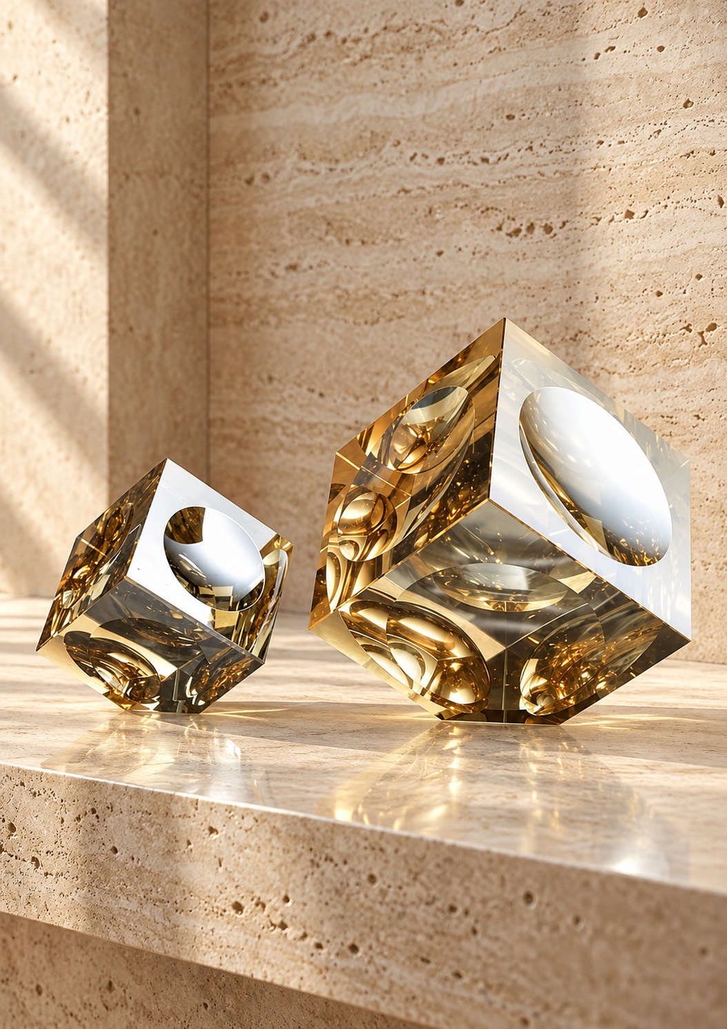 Duo de cubes décoratifs aux reflets ambrés - vue 3