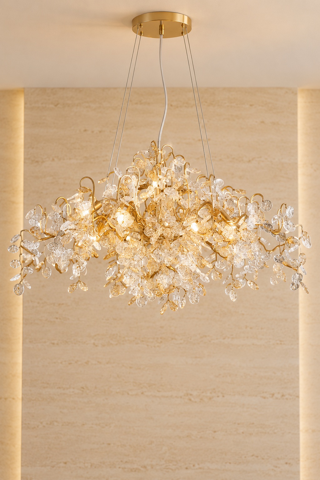 Lustre doré à feuillage transparent - vue 3