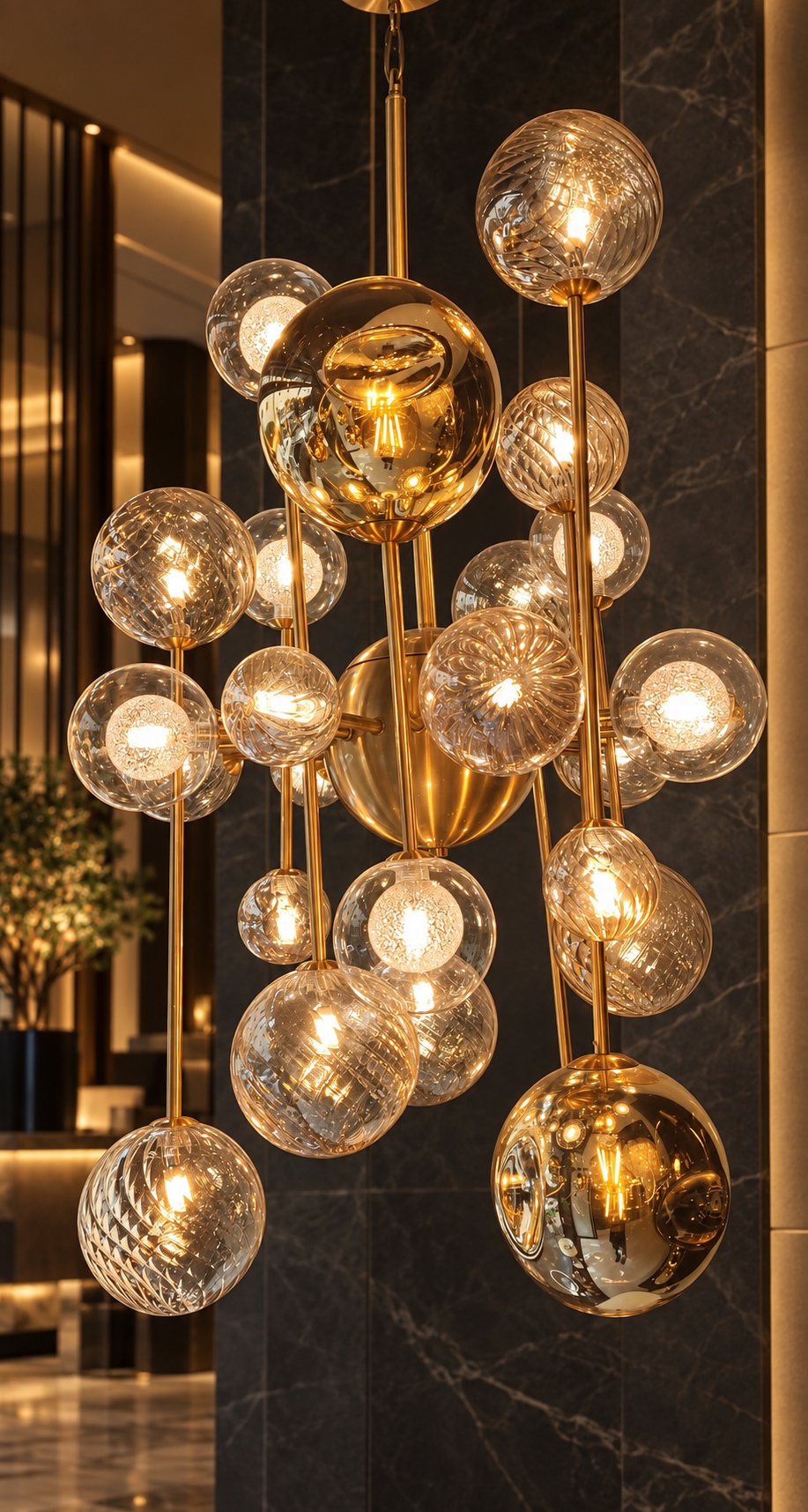 Lustre cascade doré à globes de verre - vue 5