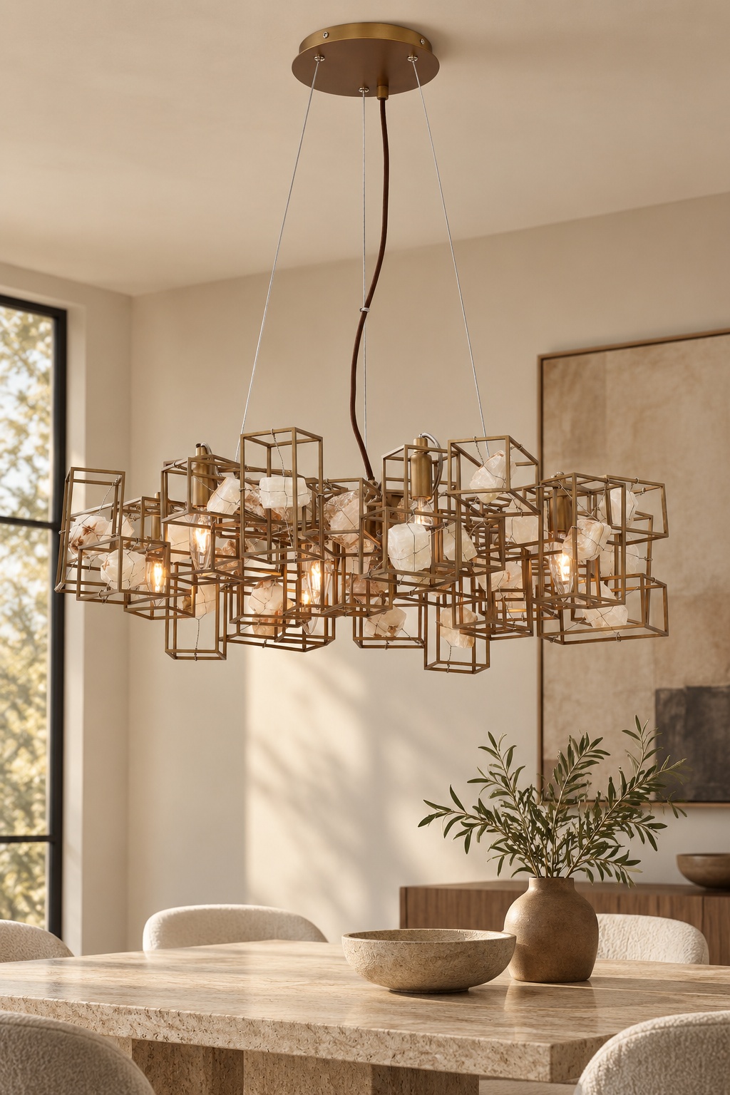 Lustre sculptural géométrique finition bronze - vue 4