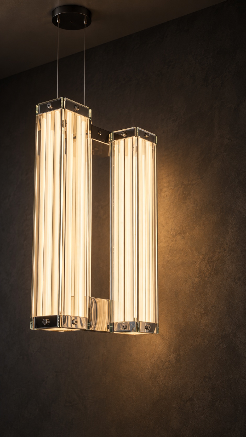Suspension contemporaine à double colonne lumineuse, finition chromée - vue 2