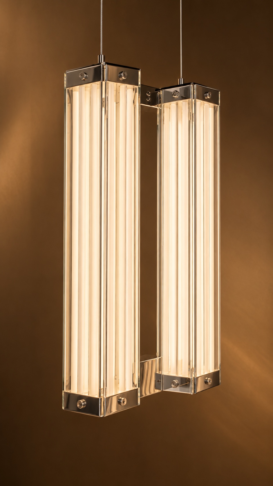 Suspension contemporaine à double colonne lumineuse, finition chromée - vue 5
