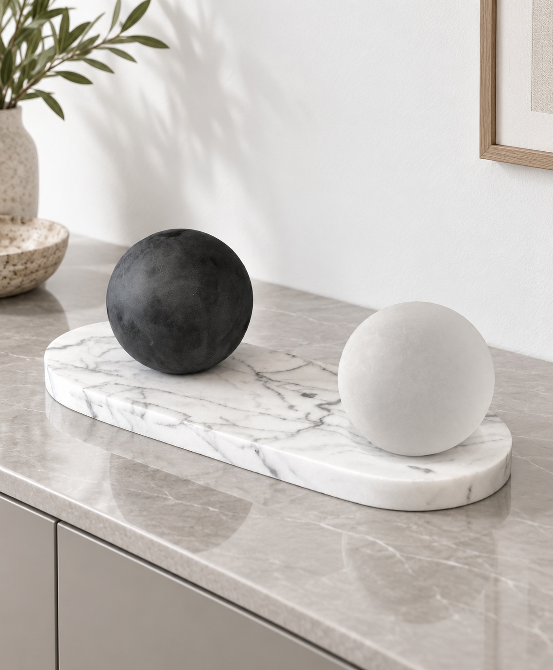 Duo de sphères décoratives sur socle effet marbre - vue 4