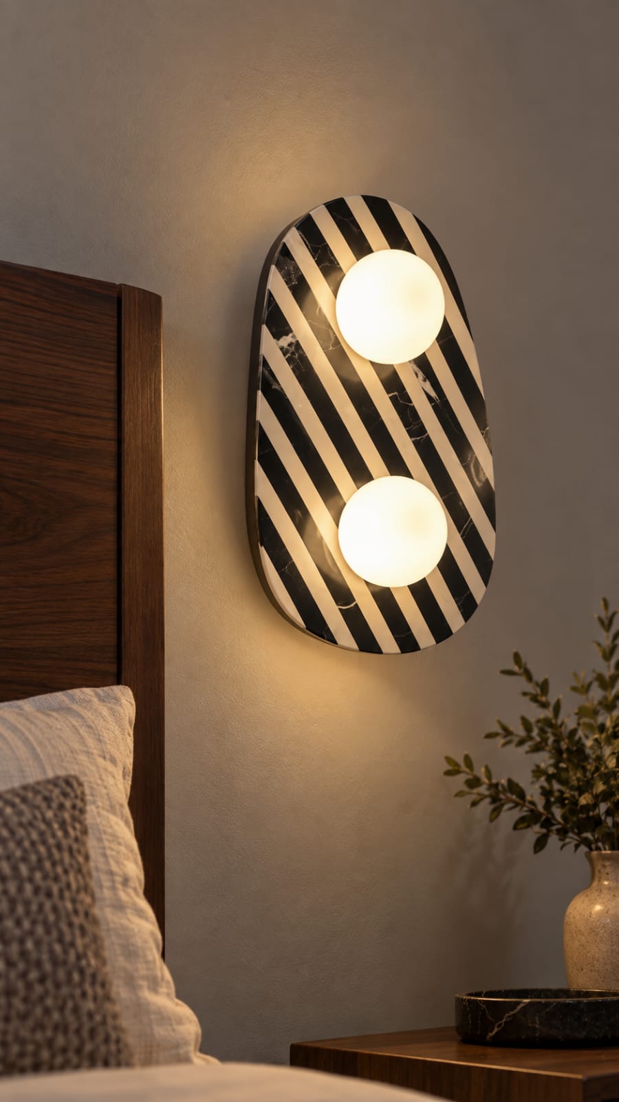 Applique Ovale rayée noir et ivoire – 2 globes - vue 2