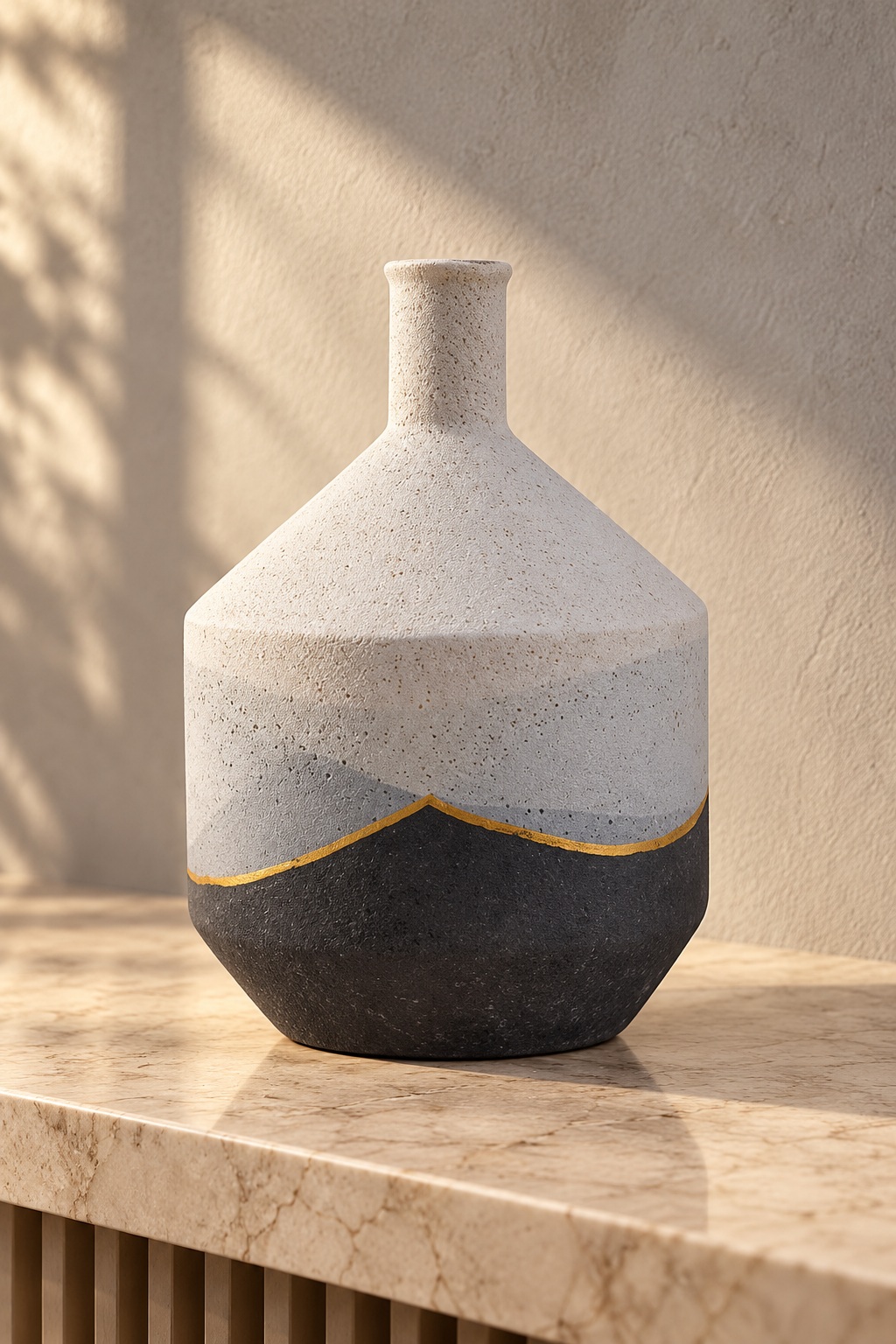 Vase bas arrondi à liseré doré - vue 3