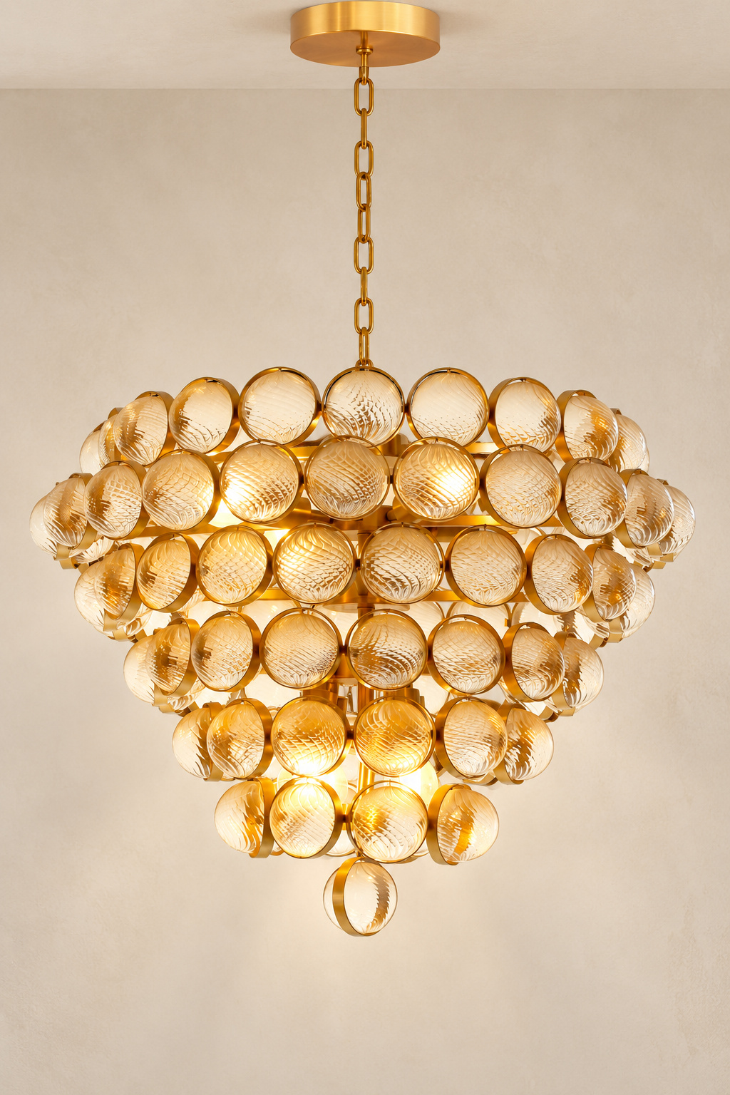 Lustre doré à médaillons en verre texturé - vue 4