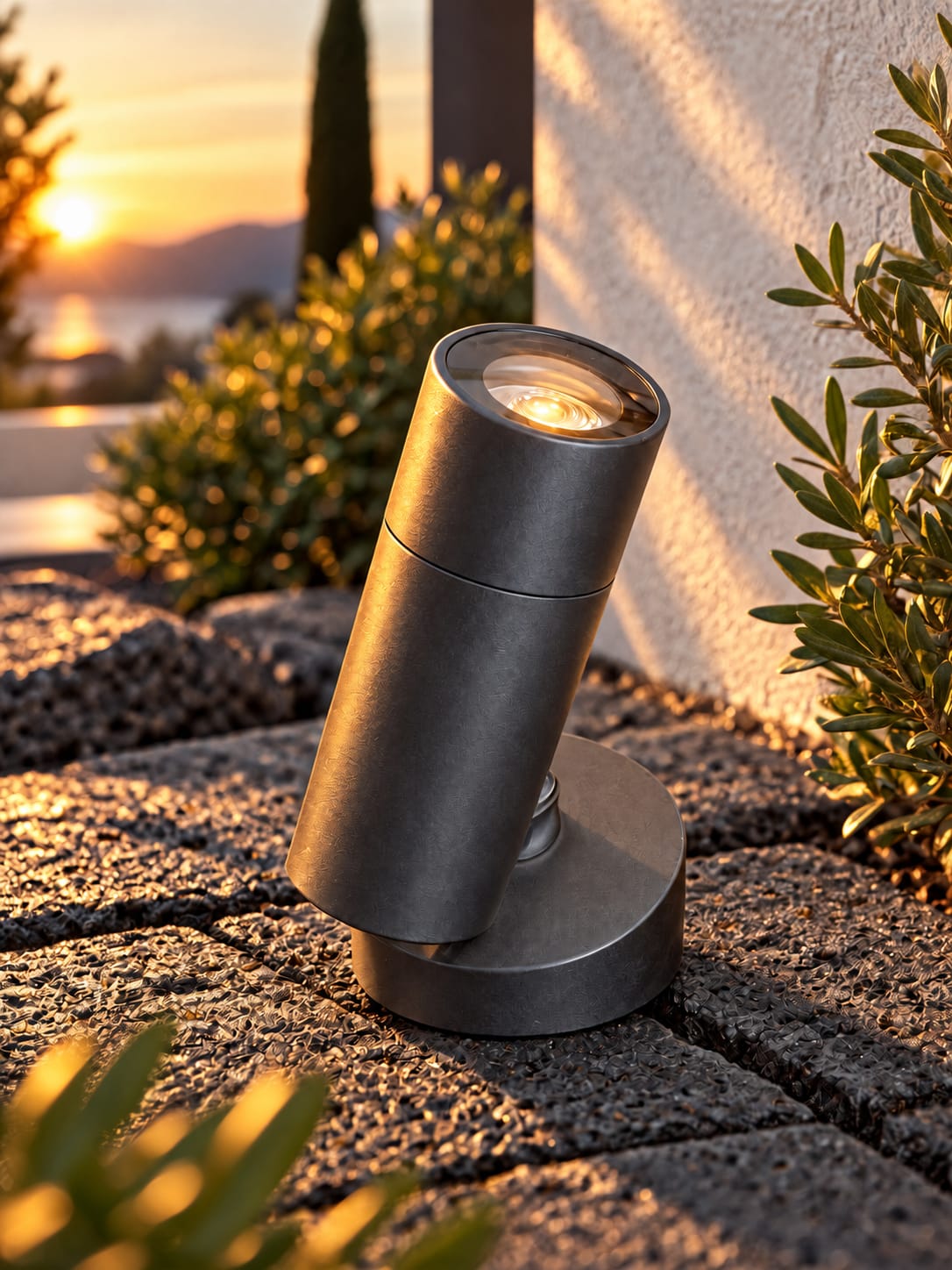 Spot cylindrique anthracite sur socle rond - vue 3
